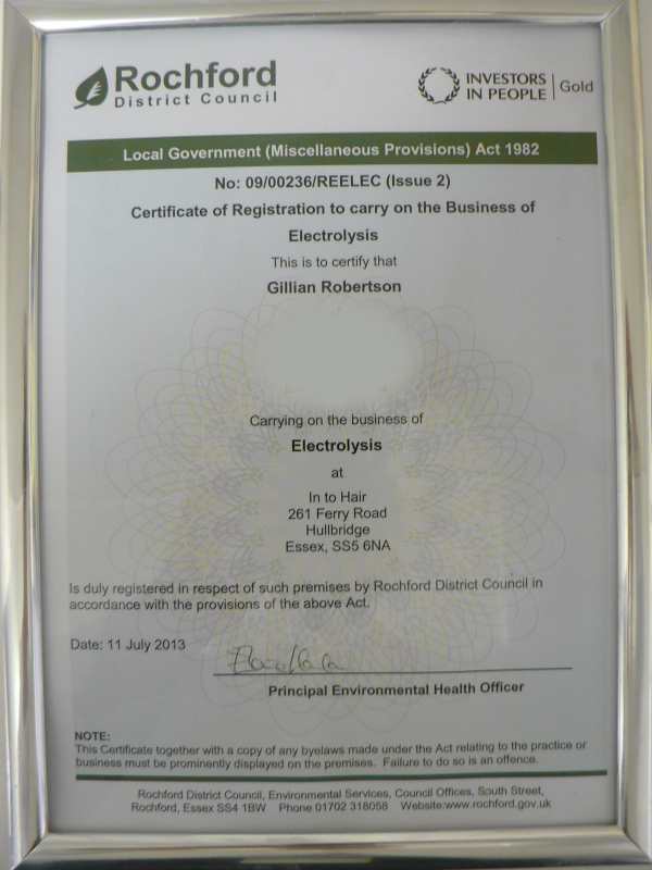 registration certificate for electrolysis
